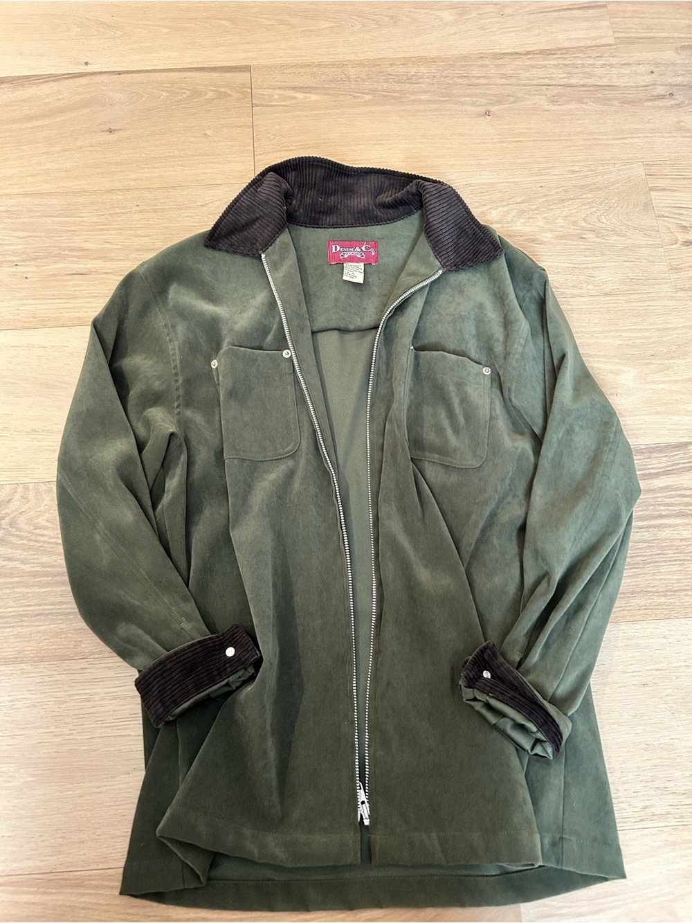 Denim & Co Red Label on Olive Green Garment